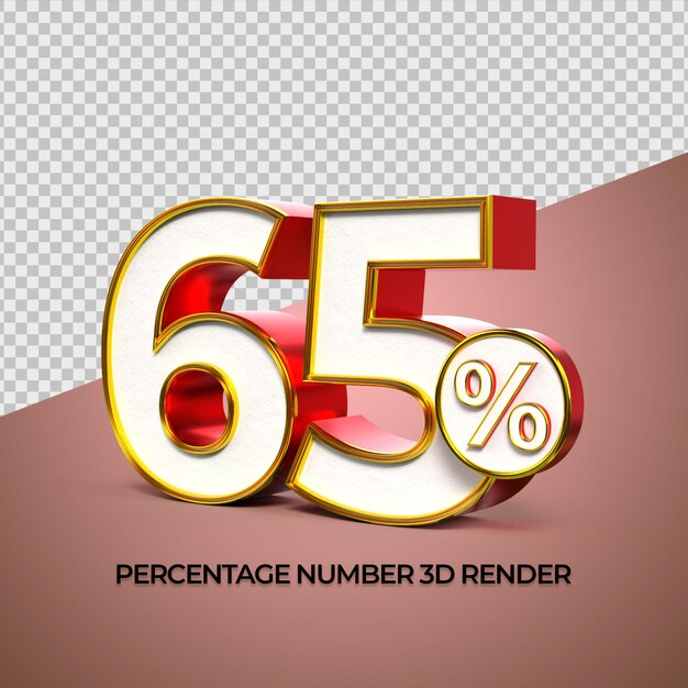 3d renderização número 65 por cento ouro vermelho cores