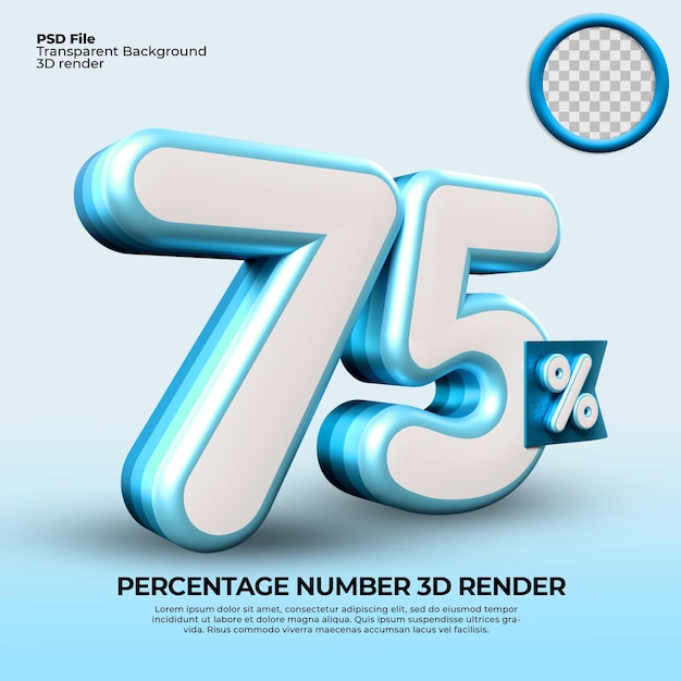 3d renderização número 75 porcentagem para venda com desconto gráfico de progresso de negócios financeiros cor azul