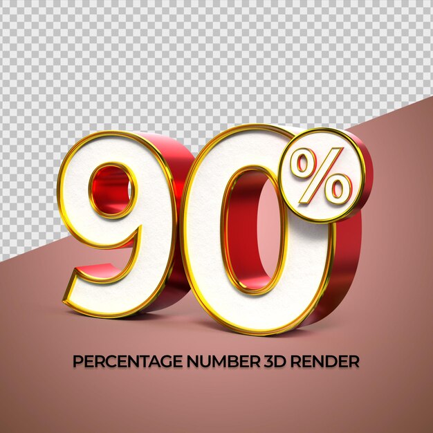 3D Renderização número 90 porcentagens de ouro vermelho cores