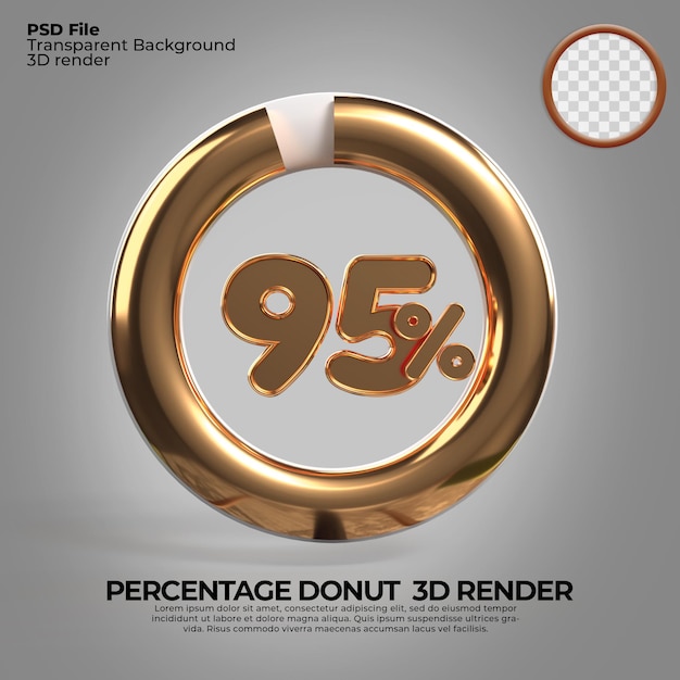 3D Renderização número 95 percentual de rosca para estilo de ouro de infografia de relatório de progresso
