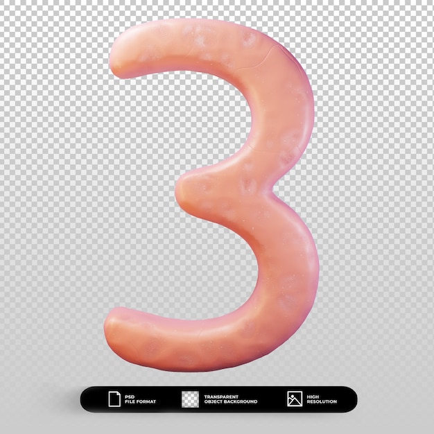 3d renderização número três ícone de estilo de argila isolado