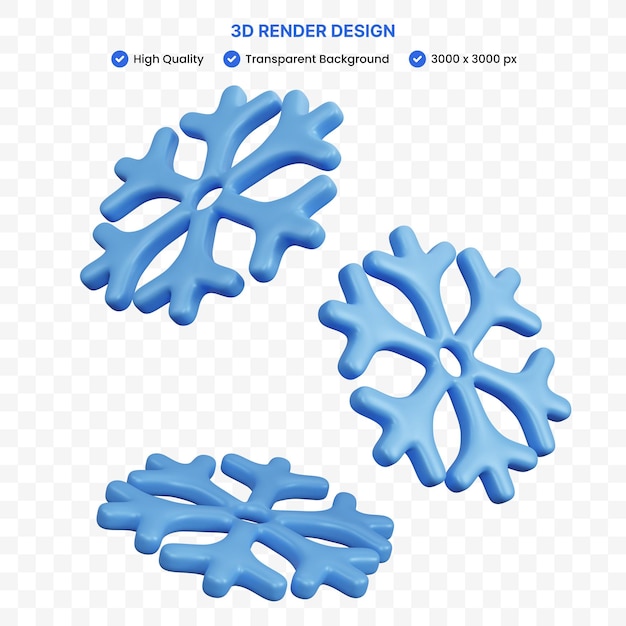 3d renderização três flocos de neve isolados