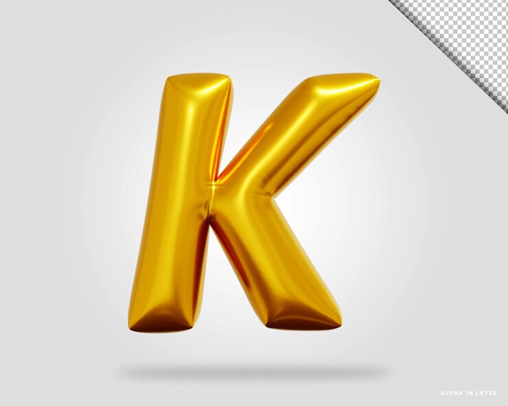 PSD 3d renderizado de alfabeto dorado letra k estilo globo