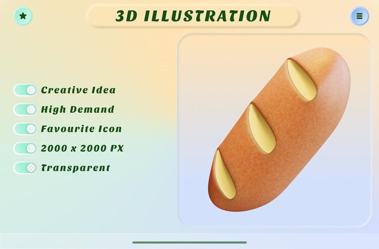 PSD 3d renderizado baguette pan sabroso