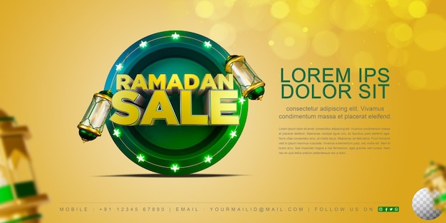 3d renderizado banner de venda ramadan kareem ou saudações com fundo editável