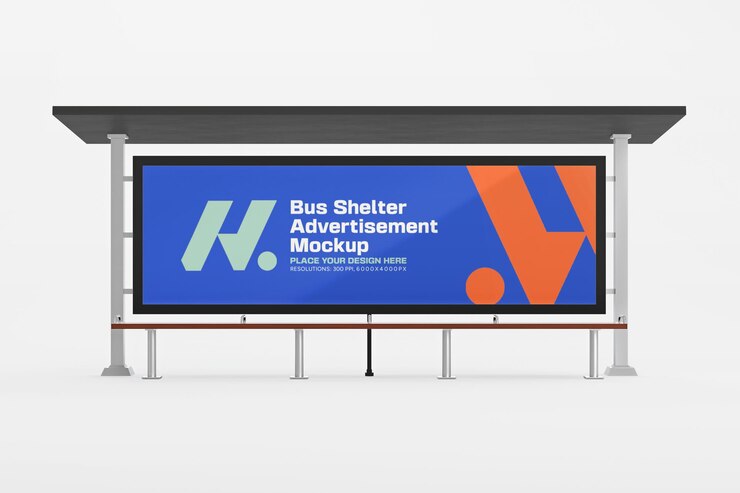 PSD 3d renderizado bus shelter ad mockup