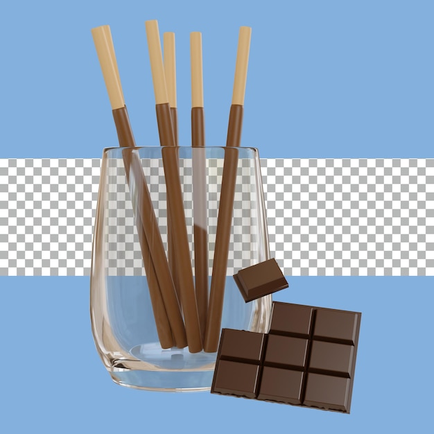 3D renderizado de chocolate dulce pocky transparente