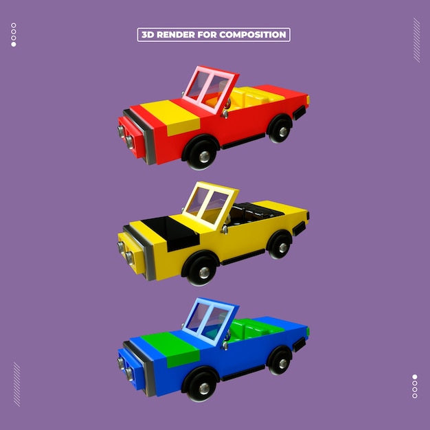 PSD 3d, renderizado, día de los niños, coche, niños