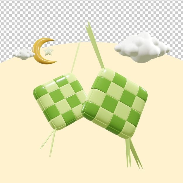 3d renderizado eid al fitr ketupat com nuvens