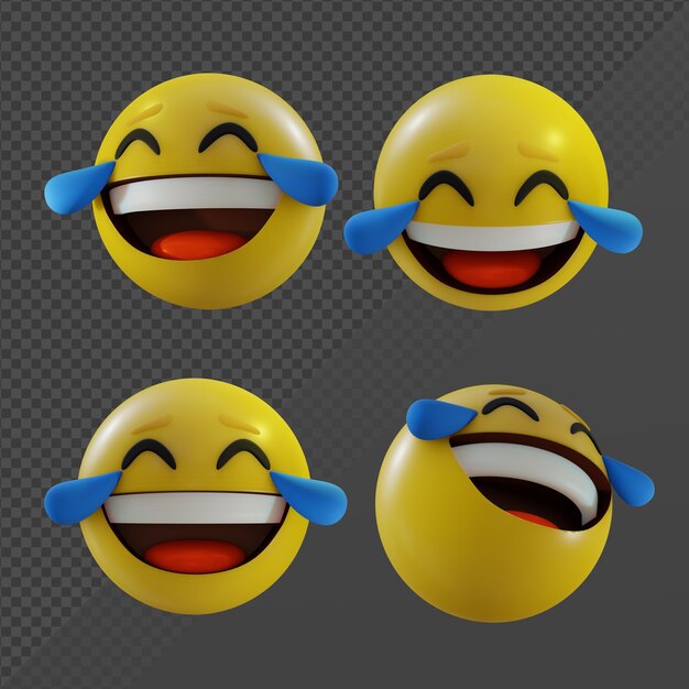 3d renderizado emoji cara con lágrimas de alegría vista en perspectiva