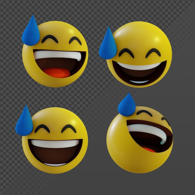 3d renderizado emoji cara sonriente con boca abierta y vista en perspectiva de sudor frío