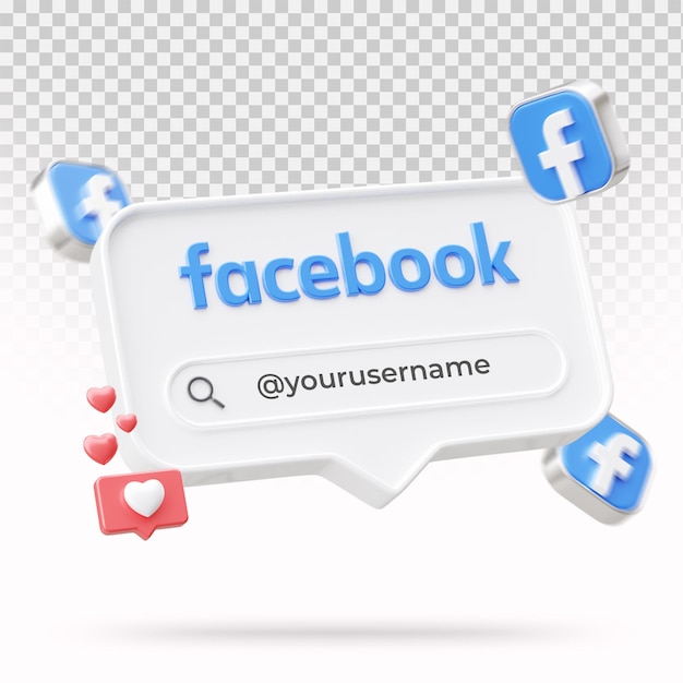 3d renderizado facebook con barra de motor de búsqueda