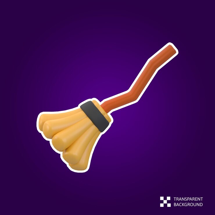PSD 3d renderizado icono de halloween - escoba