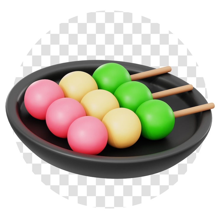PSD 3d renderizado japonés dango food 3d icono aislar fondo transparente 3d