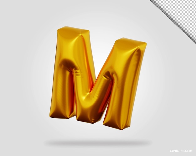 3d renderizado de oro rosa alfabeto letra M estilo globo