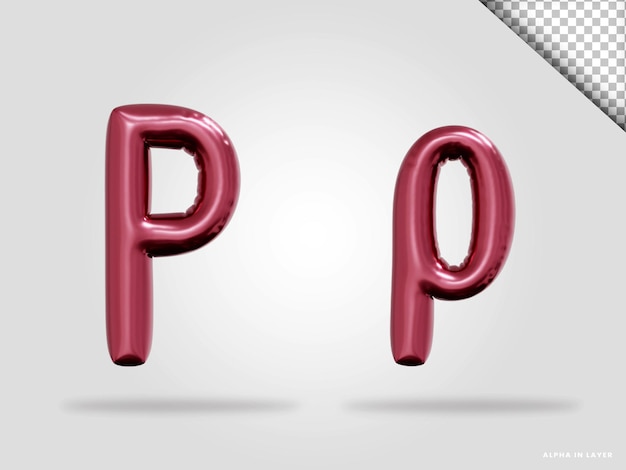 3d renderizado de oro rosa alfabeto letra P estilo globo