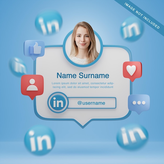 3d renderizado perfil de linkedin con iconos