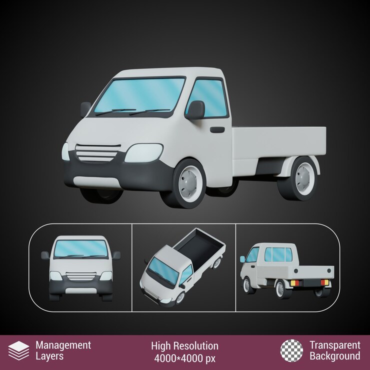 PSD 3d renderizado pick up coche l300 diseño de dibujos animados único colorido colorido fondo transparente