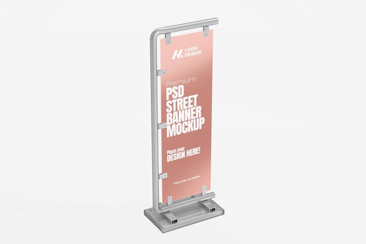 3d renderizado PSD Street Banner Mockup para publicidad y marca