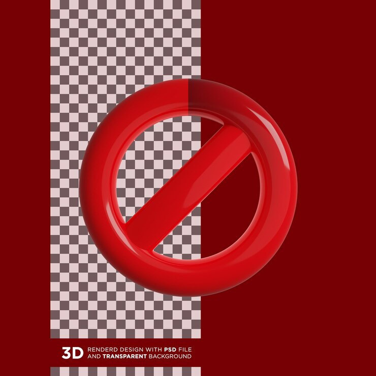 3D renderizado en rojo prohibido o no permitir o alertar diseño de icono con fondo transparente