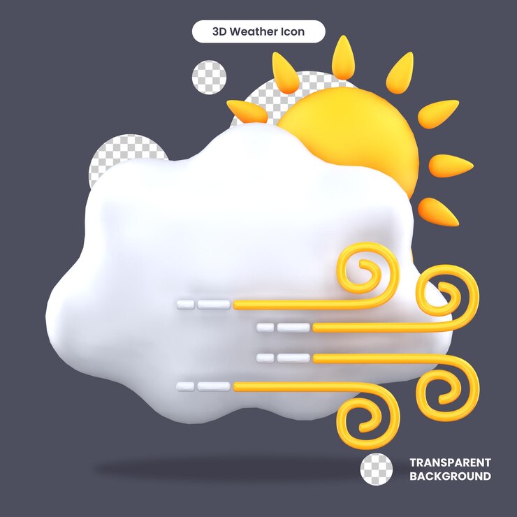 PSD 3d renderizado soleado nublado con viento aislado en el fondo transparente