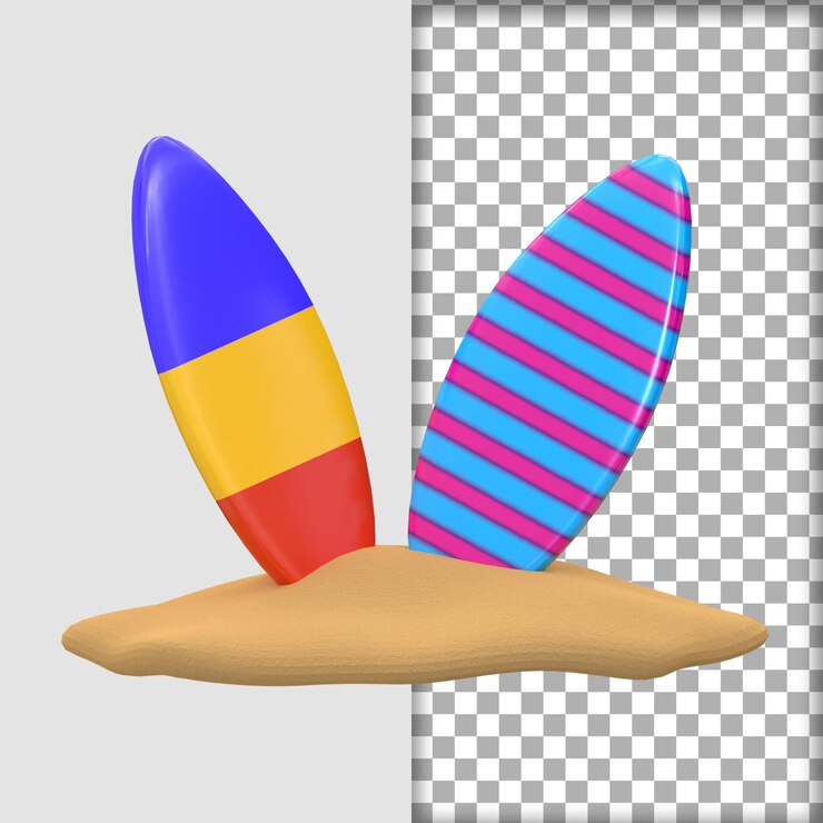 PSD 3d renderizado tabla de surf verano 3d icono