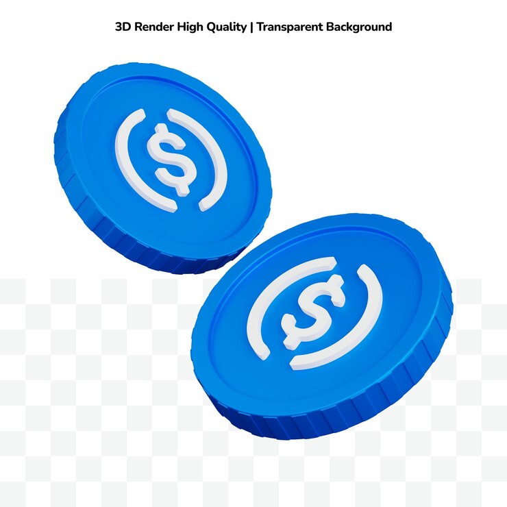PSD 3d renderizando duas moedas crypto usdc isolado3d renderizando duas moedas crypto usdc flutuando isolado