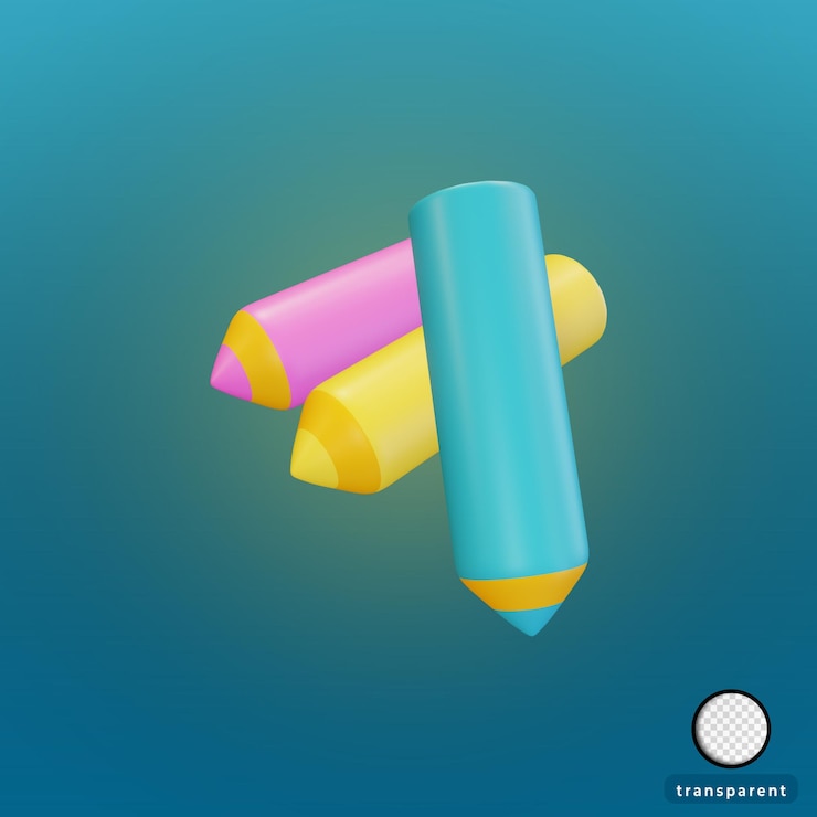 PSD 3d renderizando lápis de três cores