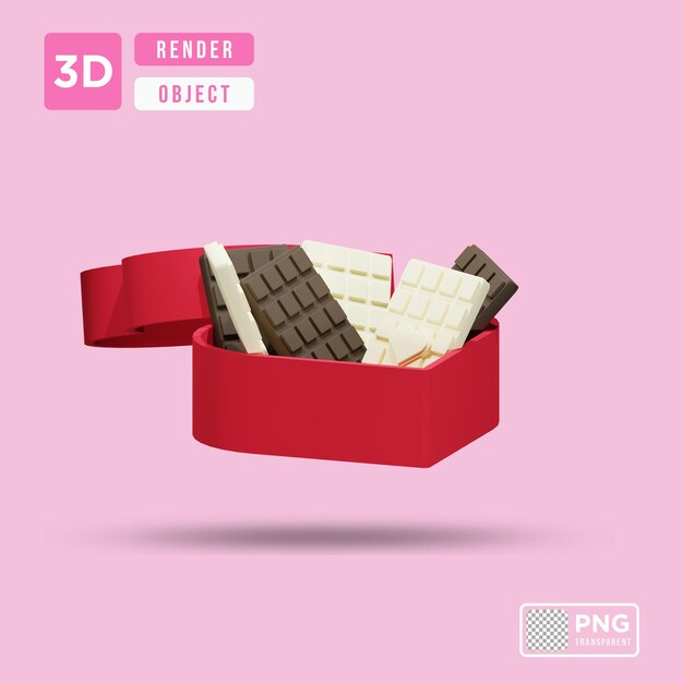 PSD 3d renderizar caixa de chocolate dos namorados com fundo transparente