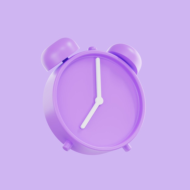 3d renderizar despertador de cor pastel roxa Ícone de relógio do círculo 3D