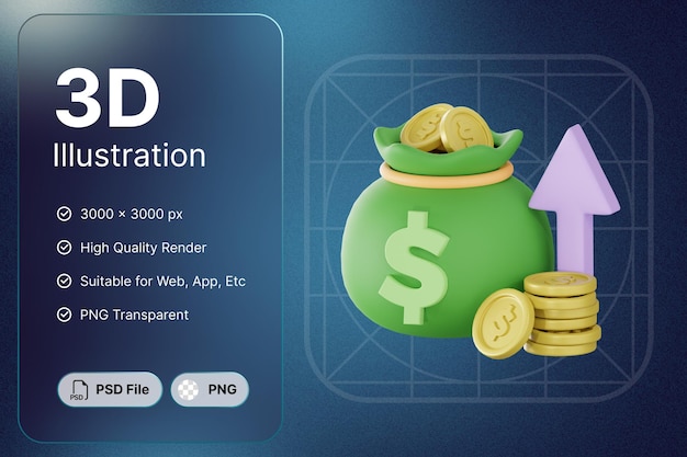 PSD 3d renderizar dinheiro investimento contabilidade finanças conceito design moderno
