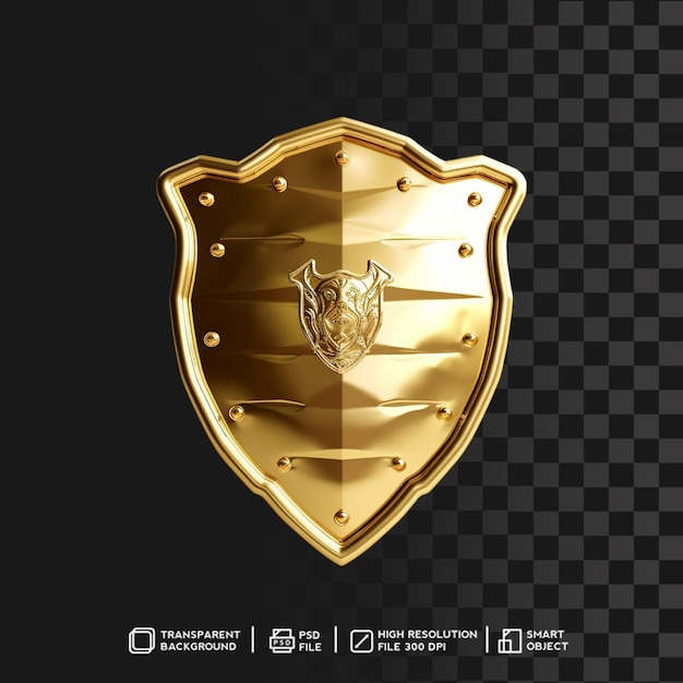 PSD 3d renderizar fluxo de escudo brilhante metálico dourado na camada transparente