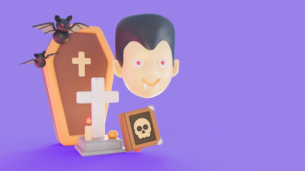 PSD 3d renderizar fundo de halloween com elementos assustadores