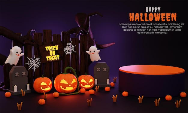 3d renderizar fundo de pódio de halloween