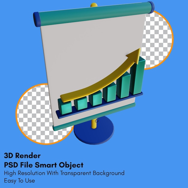 PSD 3d renderizar gráfico exponencial no ícone de apresentação com fundo transparente