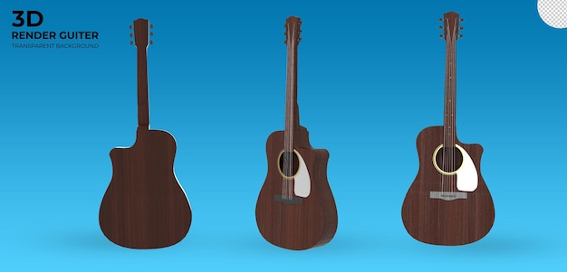 PSD 3d renderizar guitarra acústica marrom