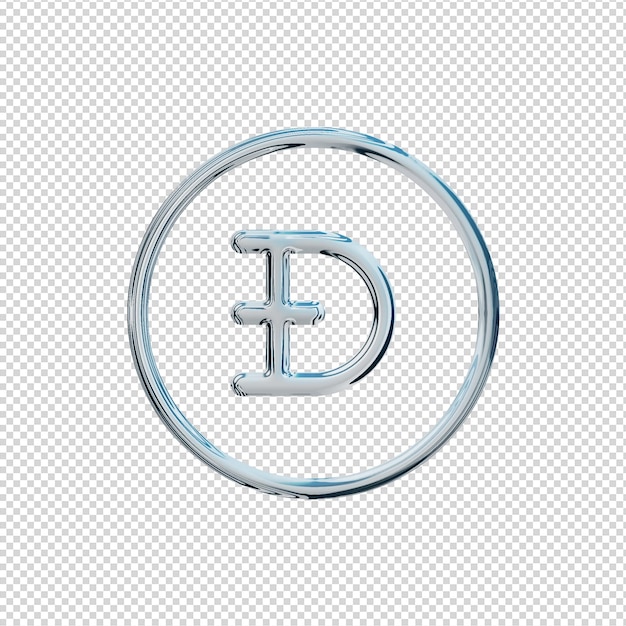 3D renderizar ícone Dogecoin Chrome brilhante