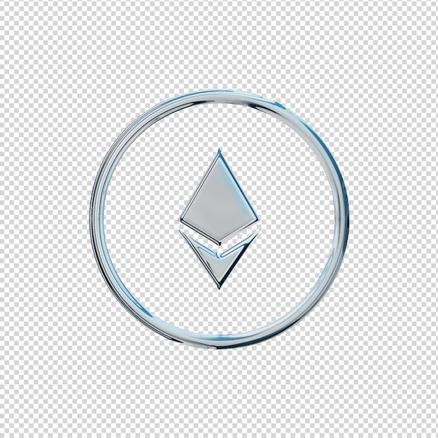 PSD 3d renderizar ícone ethereum chrome brilhante