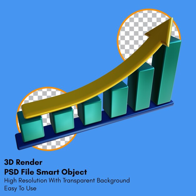 PSD 3d renderizar ícone gráfico exponencial com fundo transparente