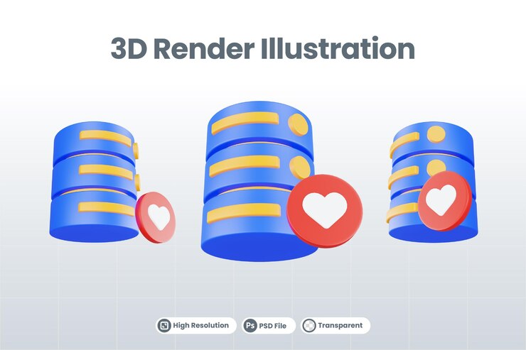 PSD 3d renderizar icono de servidor de base de datos con icono favorito aislado