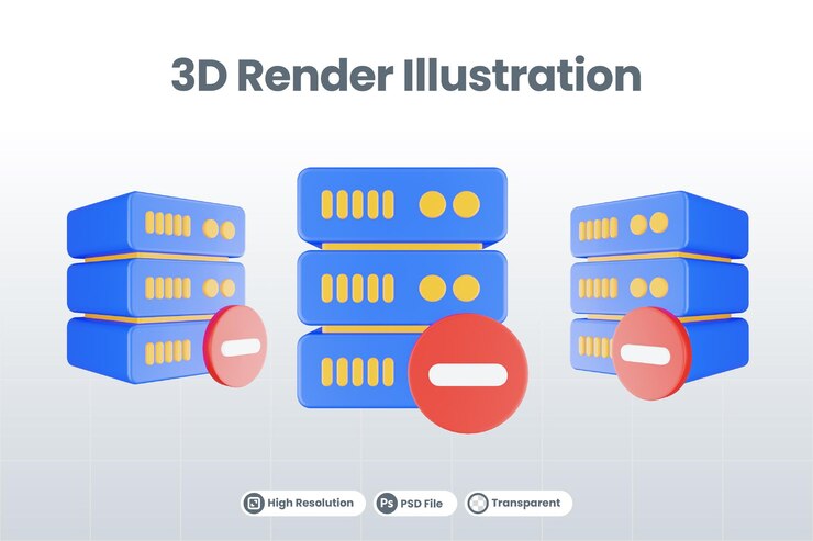 PSD 3d renderizar el icono del servidor de la base de datos con el icono menos aislado