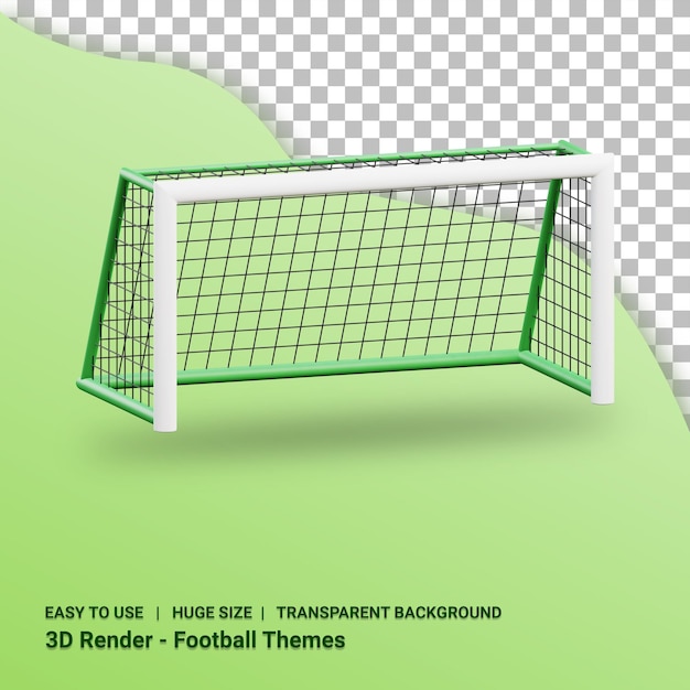 3d renderizar ilustración de portería de fútbol con fondo transparente