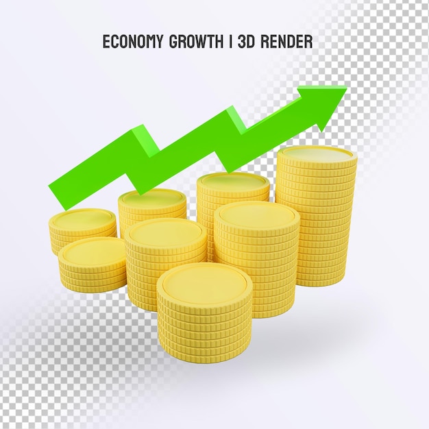 PSD 3d renderizar la inversión aumentando el crecimiento del mercado financiero transparente