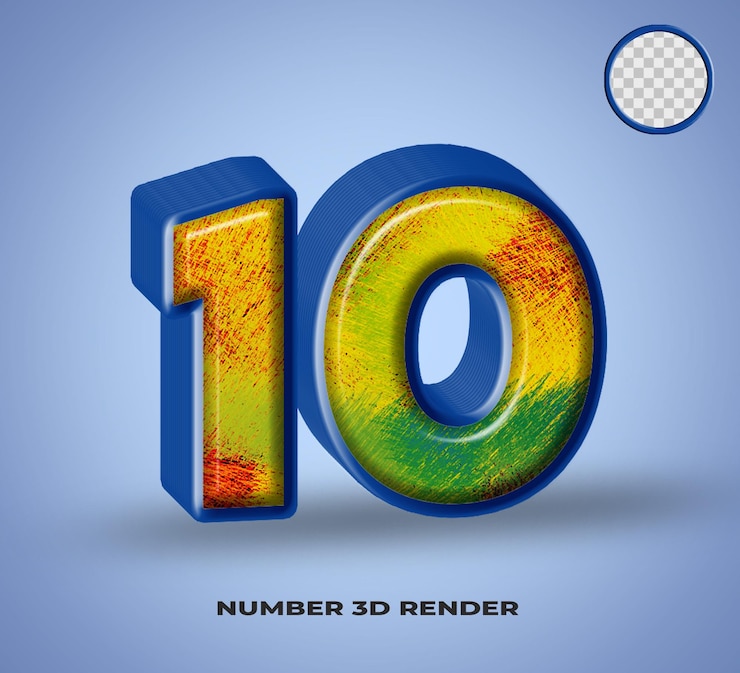 PSD 3d renderizar línea numérica azul con colorido abstracto brillante