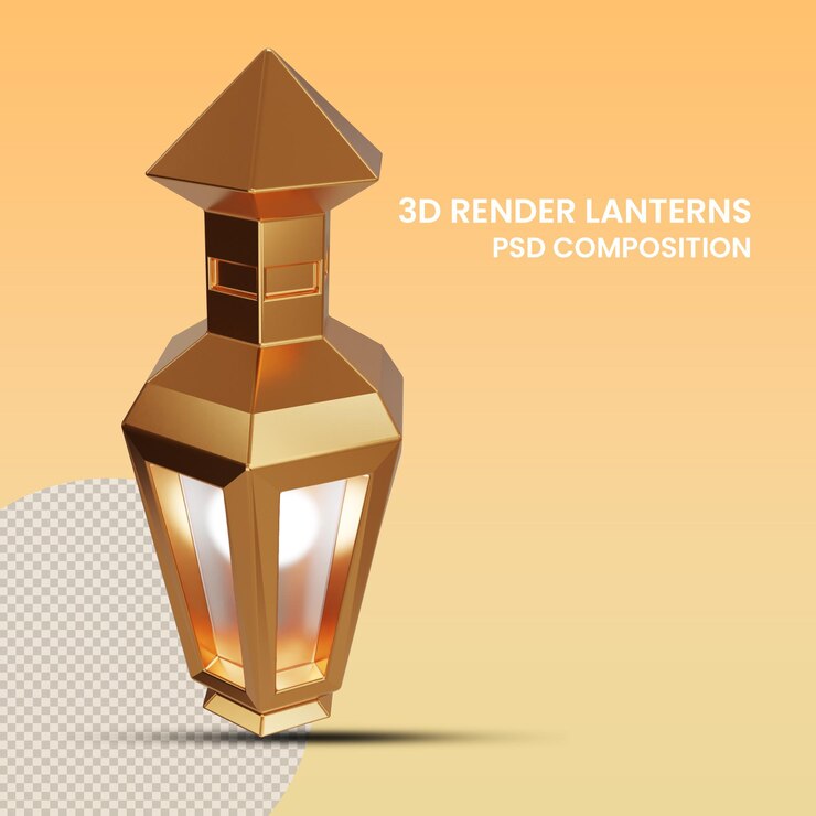 PSD 3d renderizar linternas islámicas foto transparente vista frontal superior