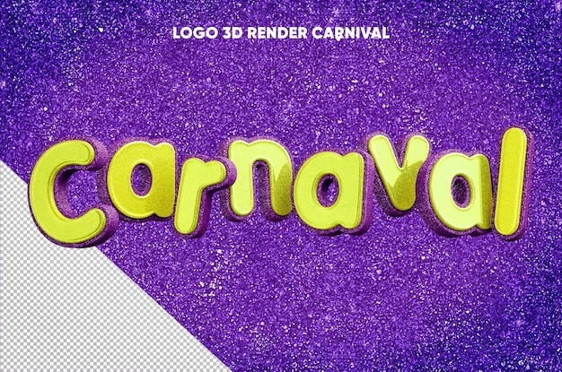 PSD 3d renderizar logotipo de carnaval com textura realista de brilho verde claro com violeta