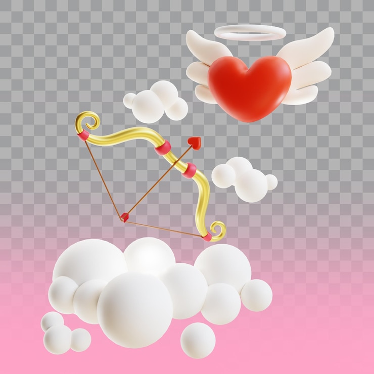 PSD 3d renderizar o cupido de anjo de amor dos namorados com seta