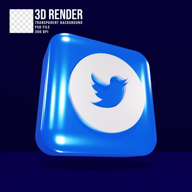 PSD 3d renderizar o ícone do twitter de mídia social