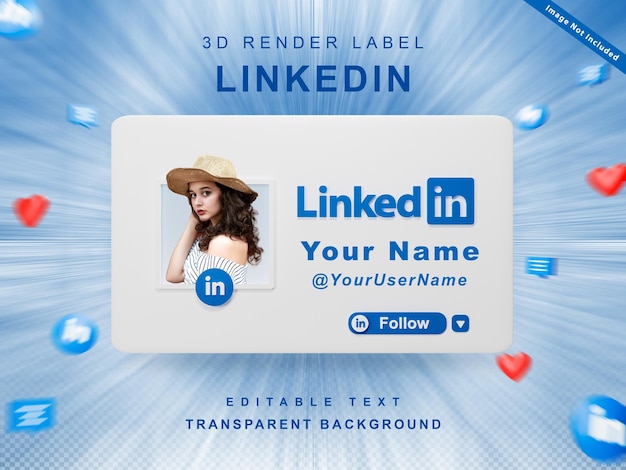 3d renderizar perfil de icono de banner en linkedin sígueme etiqueta aislada