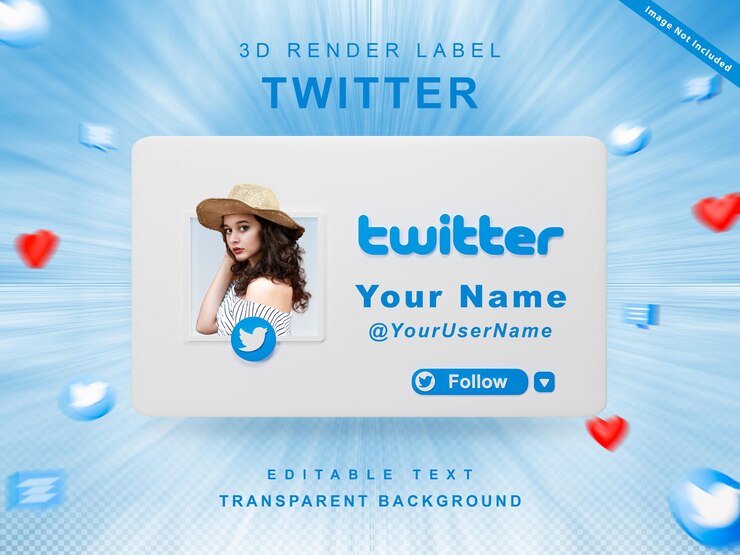 3d renderizar perfil de icono de banner en twitter sígueme etiqueta aislada